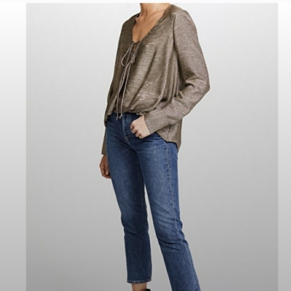 Derek Lam 10 Crosby Drape Front Metallic Blouse - Picture 2 of 9